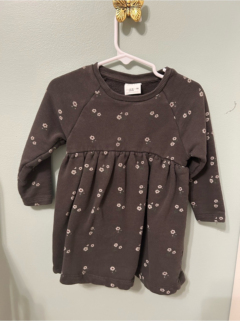 Zara Dark Charcoal Dress with White Floral Print
